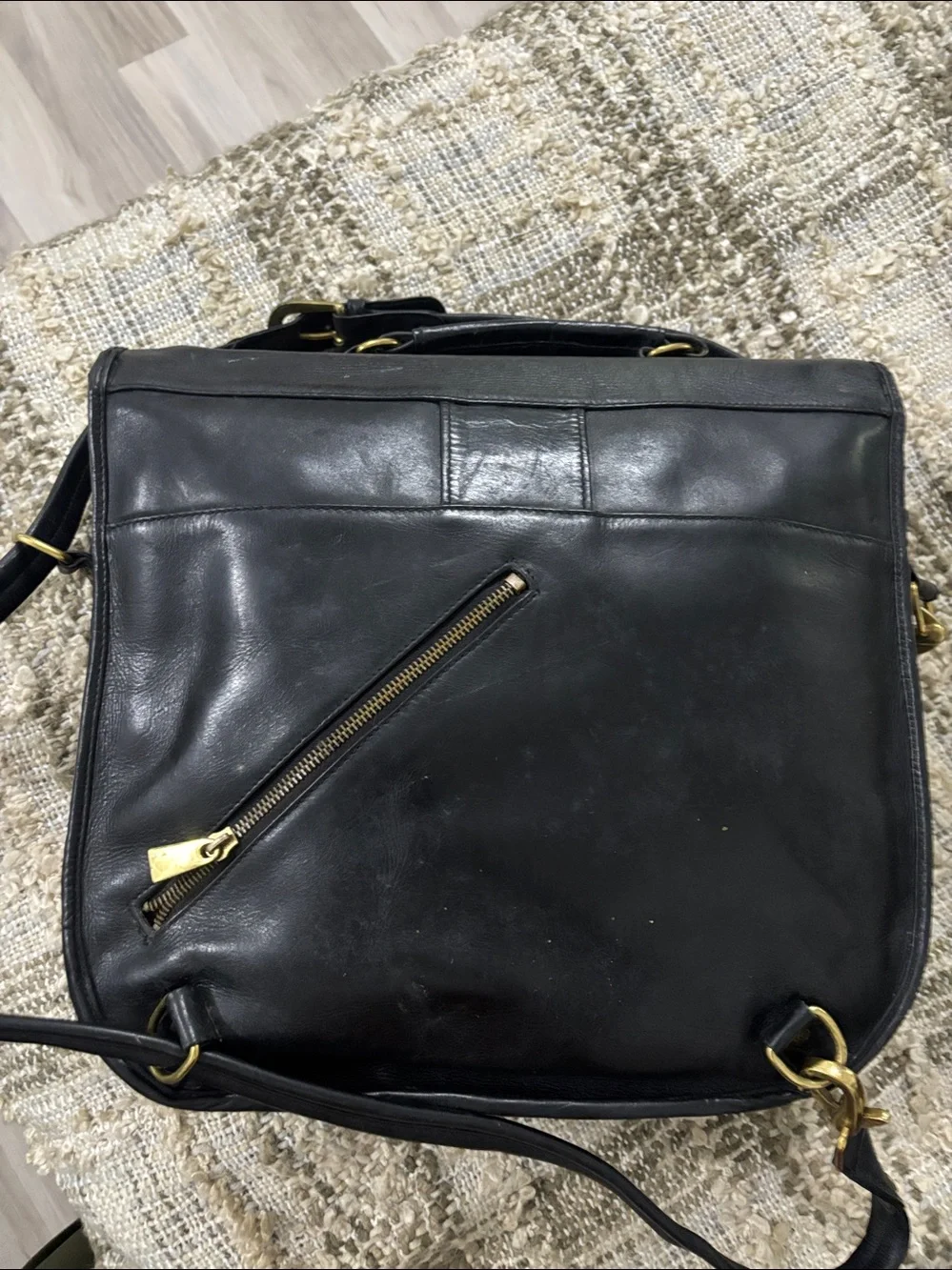 Wilson Leather Black Men's Convertible Messenger Backpack Bag with Brass Buckle